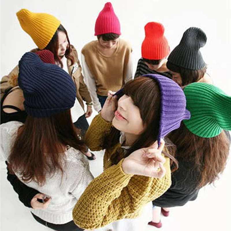 

wool pointed hats Women Candy cap autumn Winter Knitted Cap
