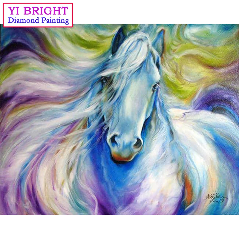 

5D Diy diamond painting cross stitch Colors White Horse Full Round Diamond embroidery Needlework Rhinestone Mosaic Crafts 1010