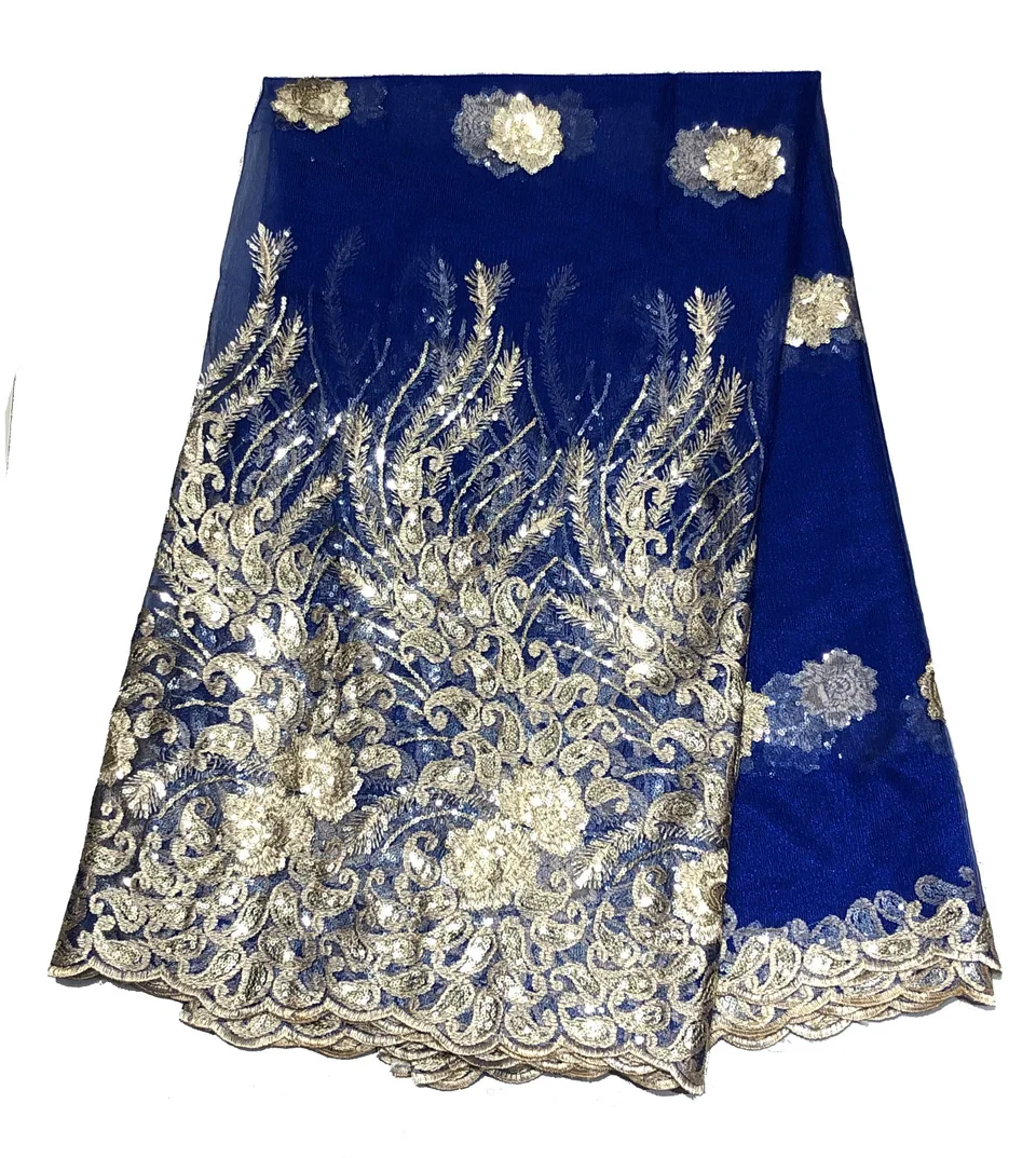 Высокое качество королевский синий африканский Золотой блесток кружева французская кружевная ткань для свадебной вечеринки вышивка африканская кружевная ткань