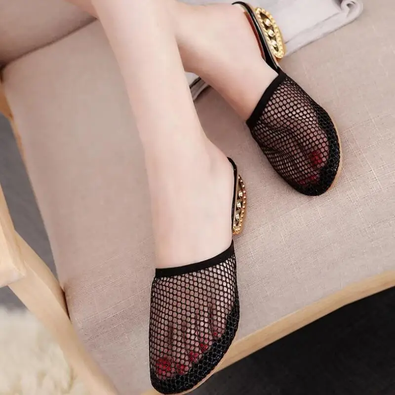 

2019 summer new style with sandals ladies thick with baotou hollow slippers slip breathable casual shoes bud silk screen shoes