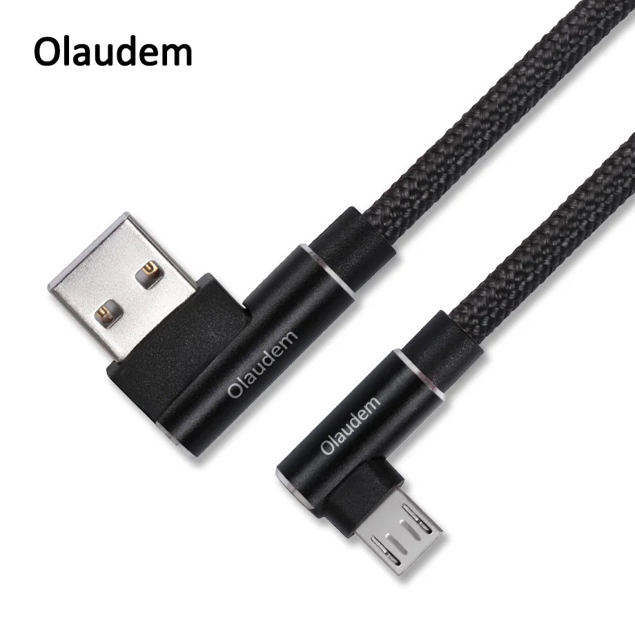 Olaudem Nylon Braided USB Micro Cable 90 Degree Fast Charging USB Cable Micro USB Cable Android