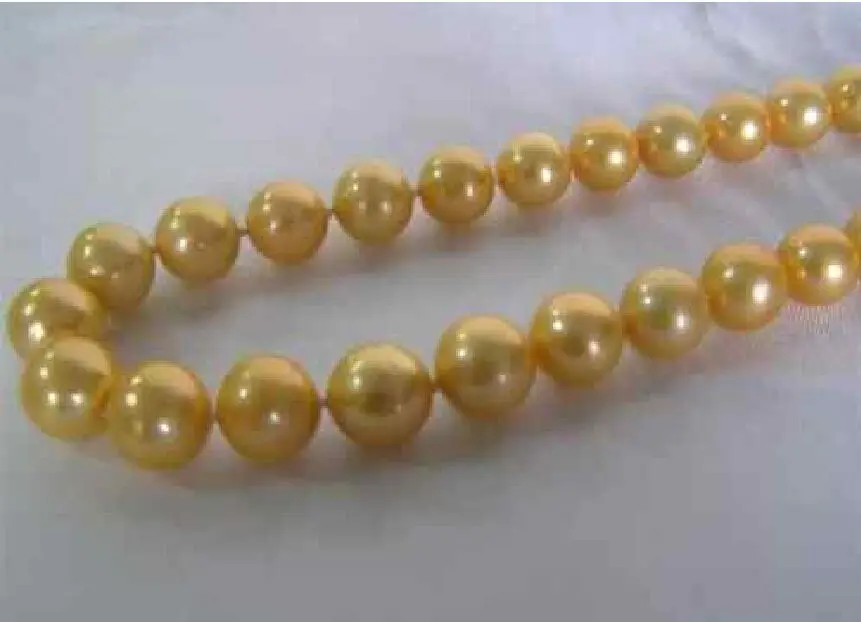 

hot 10-11mm Genuine south sea golden pearl necklace 14K Gold Clasp 18 r