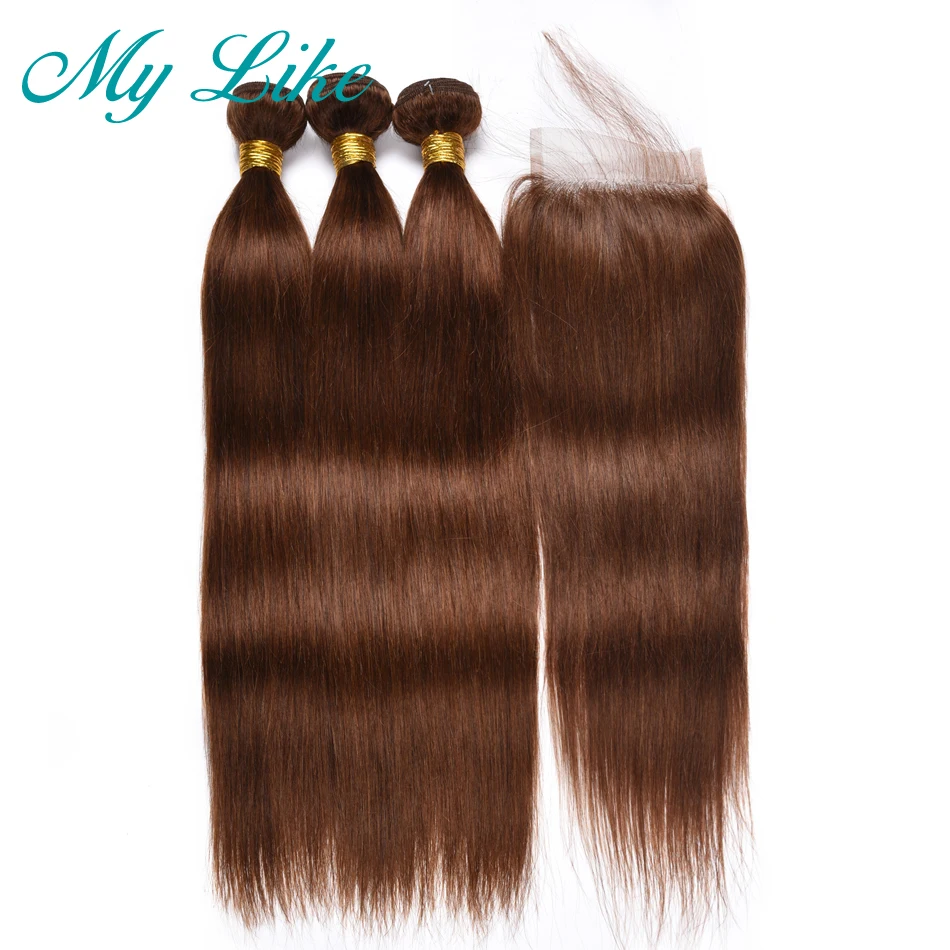My Like Pre-colored Burmese Straight Human Hair Bundles with Closure #4 Light Brown Non-remy Hair Weave 3 Bundles with Closure My Like Pre-colored Burmese Straight Human Hair Bundles with Closure #4 Light Brown Non-remy Hair Weave 3 Bundles with Closure