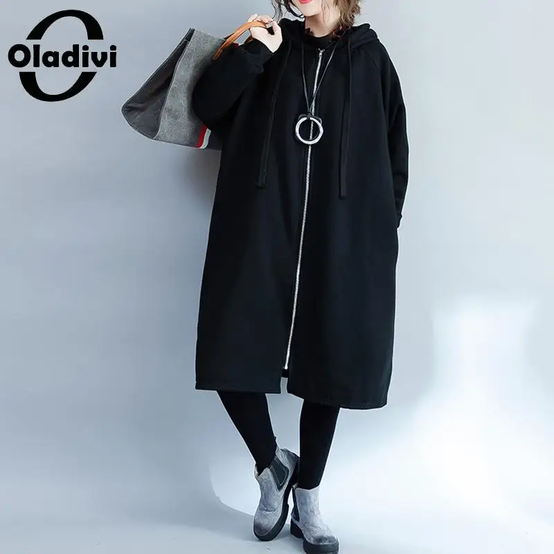 Oladivi Oversized Clothing Plus Size Velvet Parkas Women Winter Coat Female Warm Hooded Overcoat Black Outerwear Large Size Tops