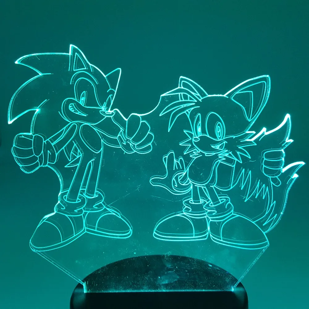 Sonic The Hedgehog Action Figure Sonic Miles 3D Nightlight Visual Illusion LED RGB Changing Lamp Sonic Model Toy Doll