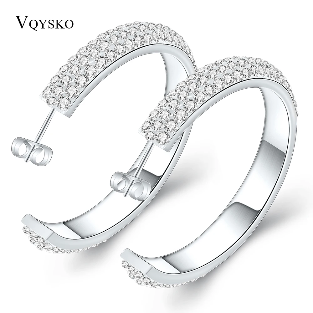FASHION T&T Stainless Steel Hoop Earrings With CZ NEW 