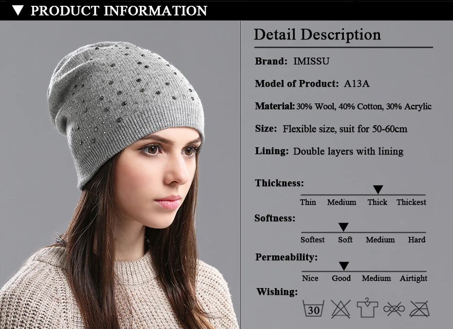 IMISSU осенне-зимняя женская вязаная шерстяная шапочка, Повседневная шапка, одноцветная зимняя шапка для женщин, женская шапка хорошего качества