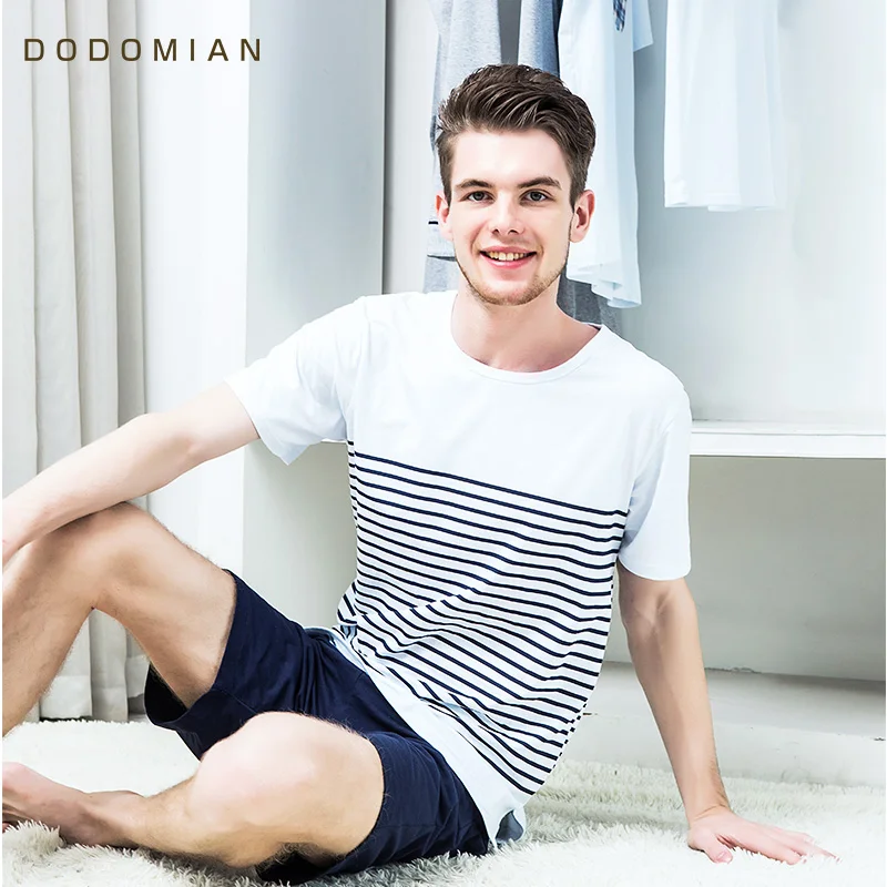 2017 Summer Mens Pajamas Sets Suits Soft Cotton Sleepwears Male Short