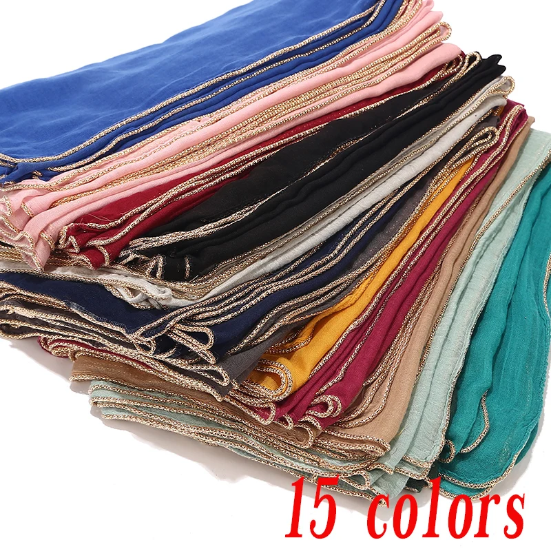 

New Solid hijab scarf gold beads muslim cotton scarves chain plain wraps shawls maxi fashion headband long scarves 180*80cm