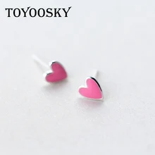 TOYOOSKY, Новое поступление, подлинные 925 пробы, серебряные, розовые, в форме сердца, в форме сердца, серьги-гвоздики, модные ювелирные изделия, специальный магазин