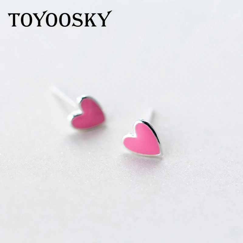 

TOYOOSKY 2017 New Arrival Authentic 925 Sterling Silver Pink Heart Love Shape Stud Earrings Fashion Jewelry Special Store