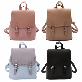 

Women Leather Shoulder Bag Backpacks Small School Bags Book Bags For Girls Black Female Backpack New Fashion 2018 THINKTHENDO
