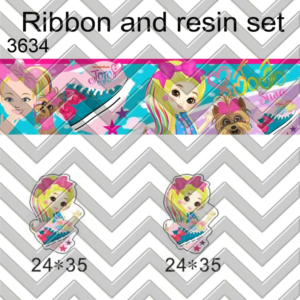 

7/8inch 100yard ribbon and 100pcs resin 1 set printed cartoon printed ribbon and resin RTS3634