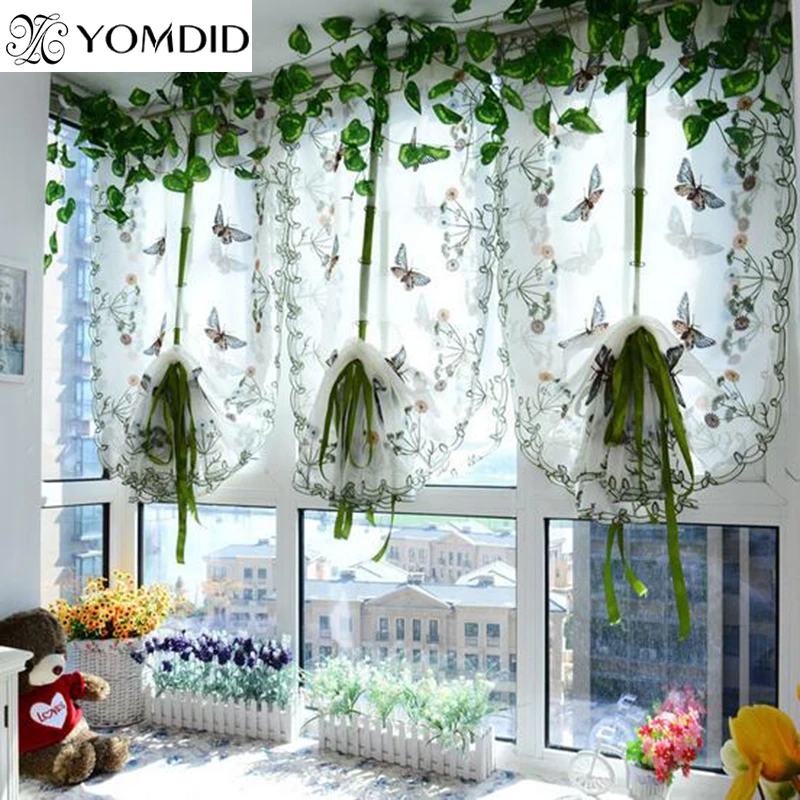 

Butterfly Tulle Curtain yarn Roman Curtains for living room Bedroom balcony lifting Rope Fan curtain cotton with embroidery