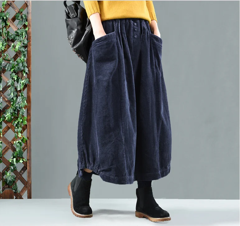 

Spring Autumn Skirt Retro Women Elastic Waist Skirt Loose pocket Button Solid color Solid color Casual Ladies Bud Skirt 2019