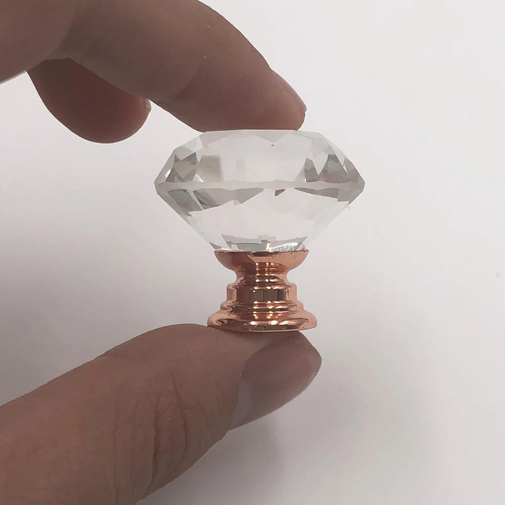 10Pcs/pack 30mm Diamond Shape Crystal Glass Drawer Knobs and Pull Handles Rose gold