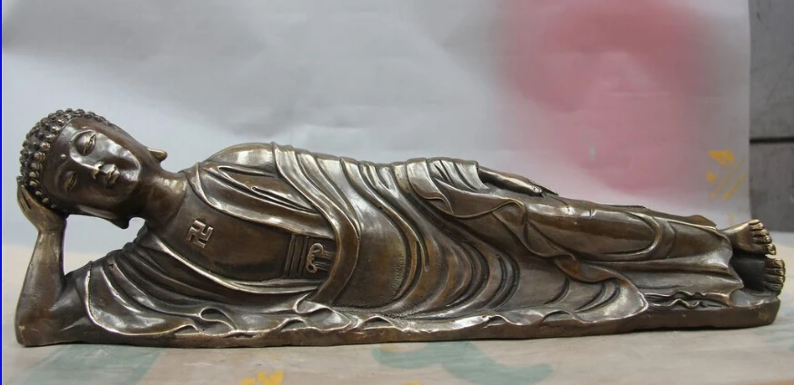 

5 Tibet Folk Buddhism Bronze Copper Temple Lie Sakyamuni Sleeping Buddha Statue