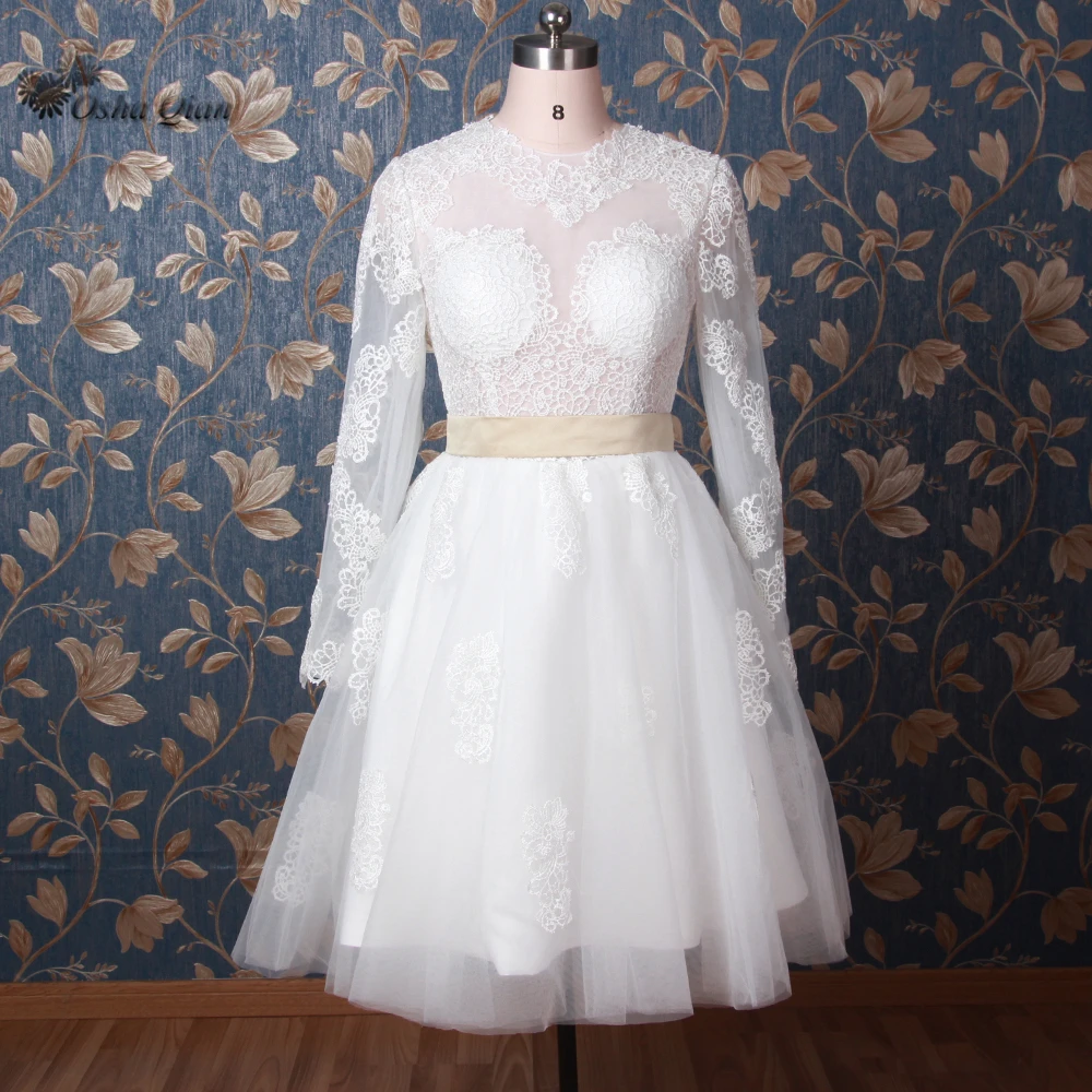 Free Shipping Ivory Long Sleeve Wedding Dress Lace Cheap