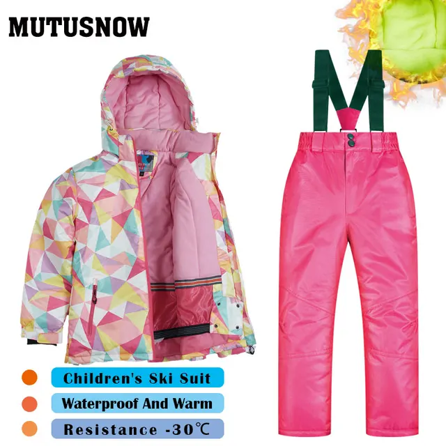 US $27.26 Ski Suit Childrens Brands Windproof Waterproof Snow JacketPants Warm Child Winter Thicken Kids Sn