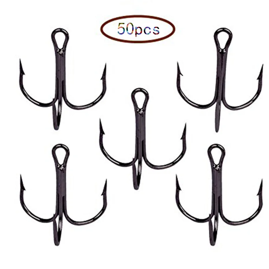 

YUKUI 50pc FishHook Fishing Hook High Carbon Steel Treble Hook Fishing Tackle Round Bent Treble Saltwater Bass FD87 Outdoor
