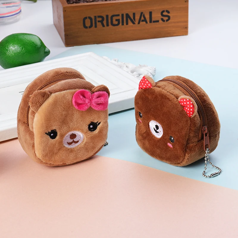 Anime Bag Kids Coin Wallet Headset Holder Change Credit Card Purse Cute Stuffed Cartoon Animal Wallet Mini Storage Plush Pouch