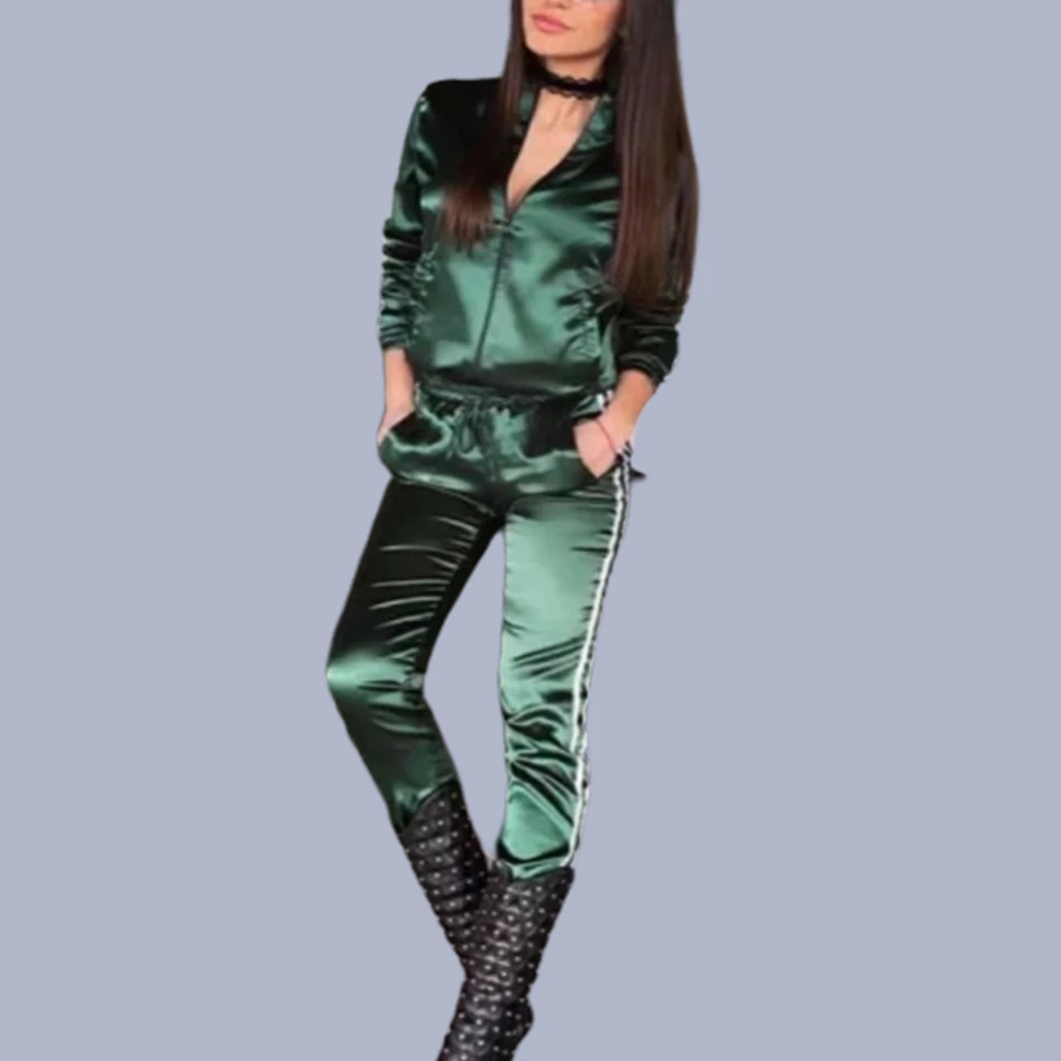 

Side Stripe Hoodie Zipper Tracksuit Hoodie Sweatshirt Pant Komplet Conjunto Reflective Tracksuit Long Sleeve Two Piece Set Women