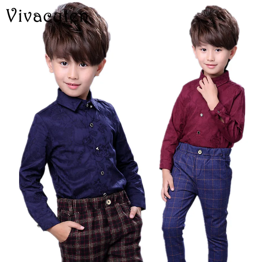 

New Design Children Spring Formal Floral Dress Shirts for Boys Fashion Kids Long Sleeve Wedding Shirts Children Blouses F080
