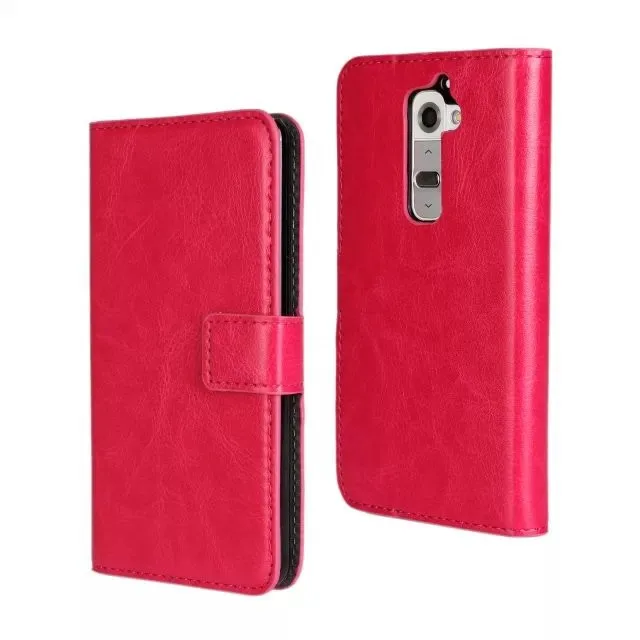 Розовый Crazy Horse зернистая кожа Бизнес стильный кошелек смарт-чехол для LG G2 с ID держатель для карт мобильный телефон сумки - Цвет: Rose Red