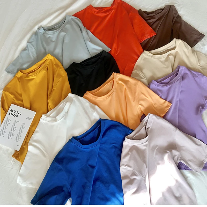 

Korean Solid Short Sleeve T Shirt Women Casual Loose Large Size T-shirt Cotton Female Tshirt Summer Harajuku T Shirt Femme Tops