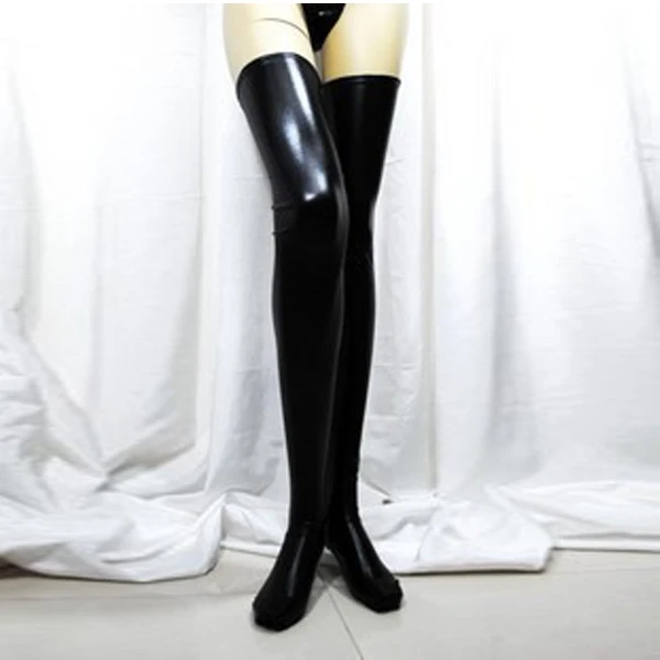 

Women Sexy Black Spandex Thigh High Latex Glam Rock Gothic Wetlook Stockings