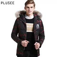 Plusee winter jacket men fur hooded parka men jackets 2017 warm casual thicken plus size print winter jacket men outerwear M-3XL