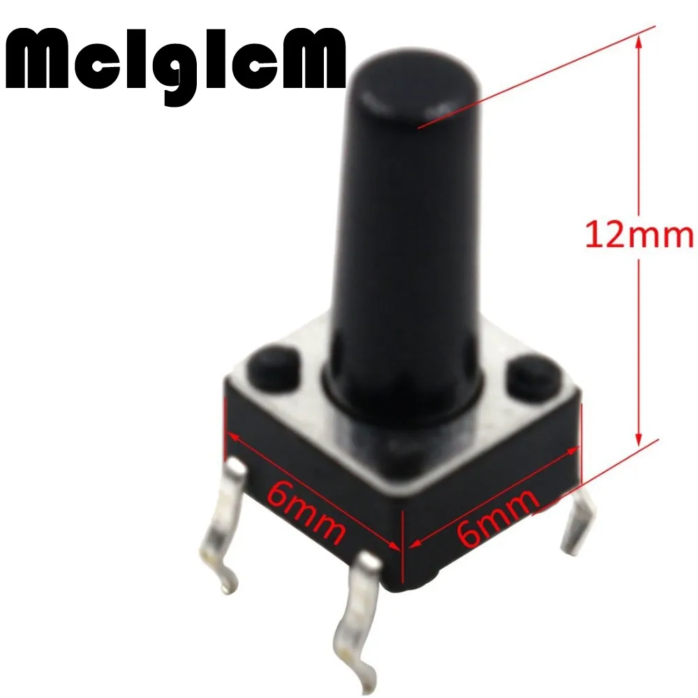 

100pcs/lot Micro Switch 4Pin 6x6x12mm Tactile Tact Momentary Push Button Switches Self-Resetting DIP for PCB Free Shipping