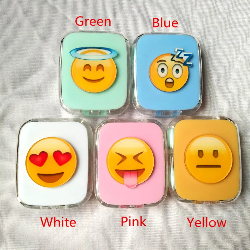 

LIUSVENTINA DIY Acrylic Cute Expression Sleep Grimace Loving Smile Contact Lens Case with Mirror Box Container for Color Lenses