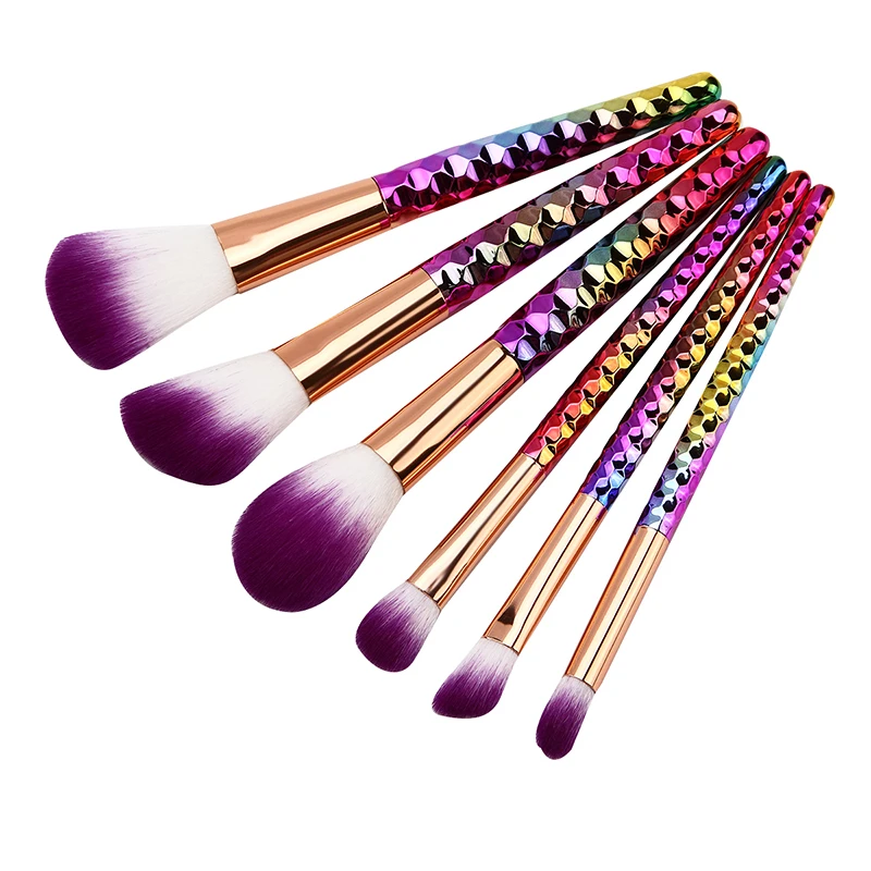 

6Pcs Rainbow Handle Makeup Brushes Set Foundation Eye Shadow Blush Blusher Powder Contour Blusher Loose Powder Pen Nanicure Tool