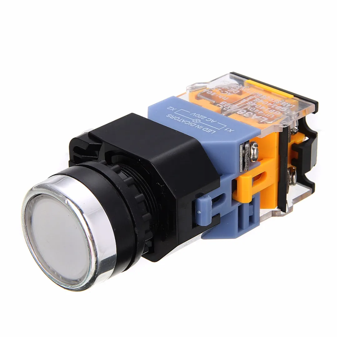 NO+NC START STOP DPST LED Momentary Push Button Switch AC 220V For Starter Contactor Relay Mayitr
