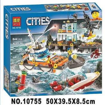 

844pcs City Coast Guard Head Quarters Ship Helicopter Boat 10755 Model Building Blocks Children Toys Bricks
