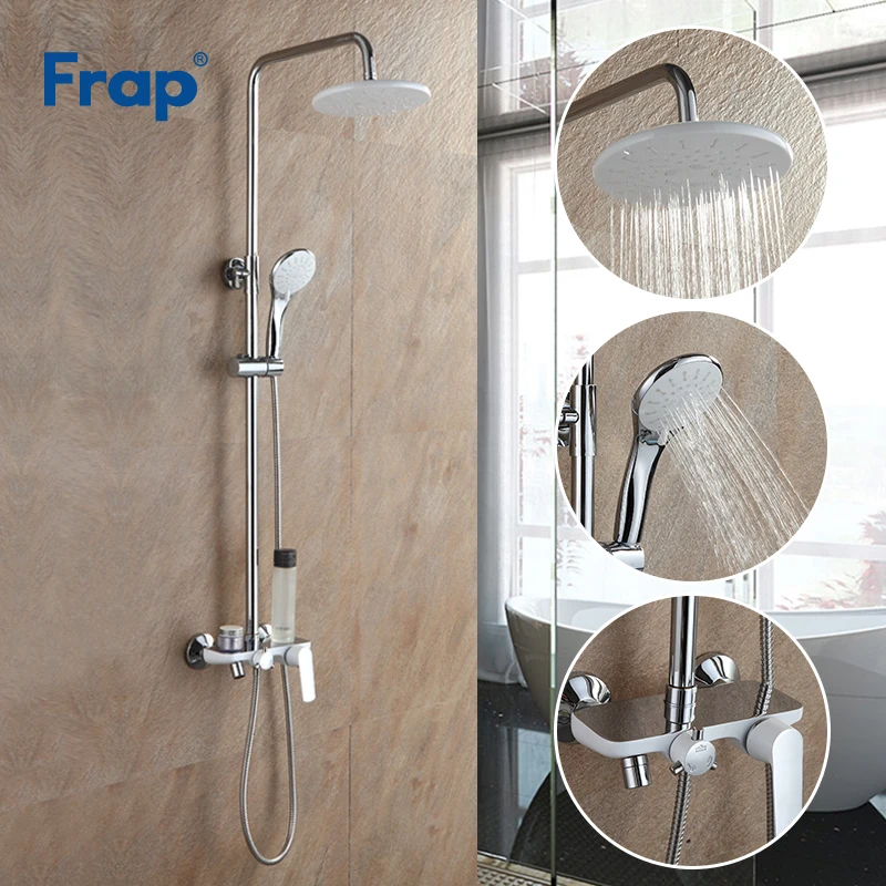 

Frap Bath White Shower Faucet Rainfall Shower Head Hand Shower Sprayer Bathroom Shower System Set Water Tap Mixer Torneira F2431