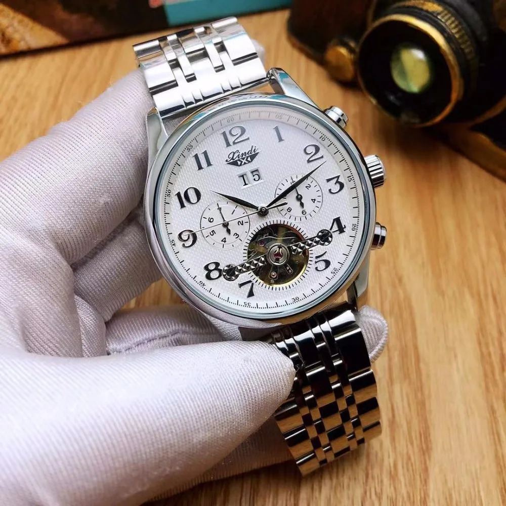 

XINDI Retro Watch Classic Men Stainless Steel Watches Skeleton Tourbillon Automatic Mechanical Male Clock Fashion Business Watch