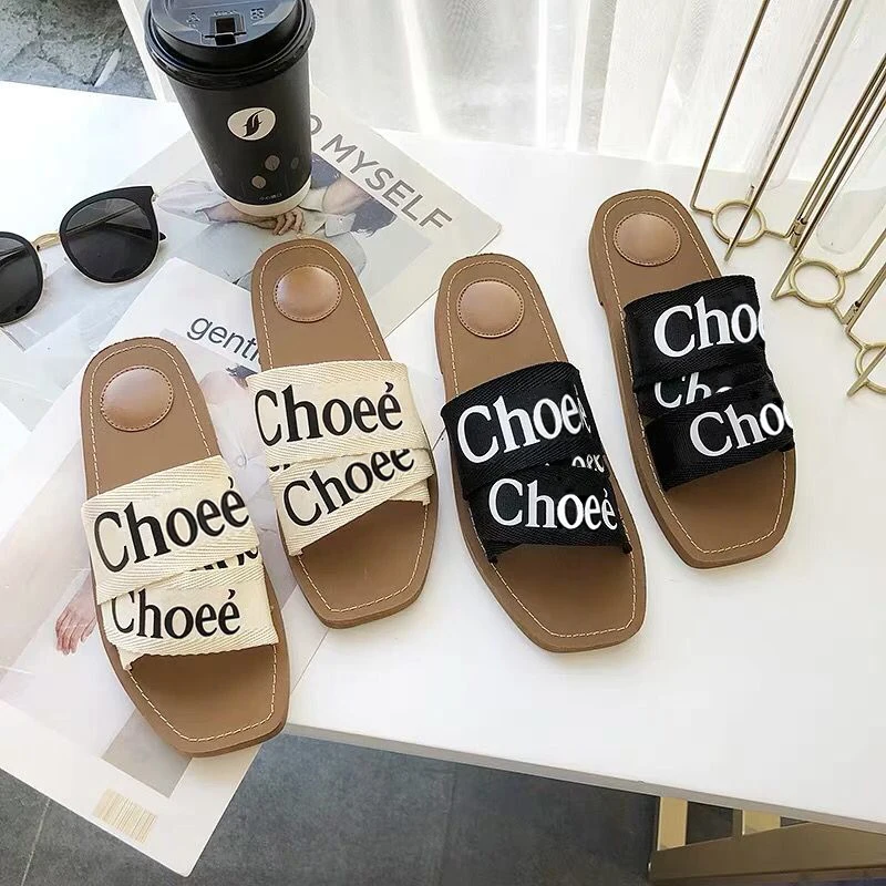 

ENPLEI Luxury Brand Woody Canvas Women Slippers Summer Famous Designers Ladies Flip Flops Flats Heel pantoufle femme Size 36-40