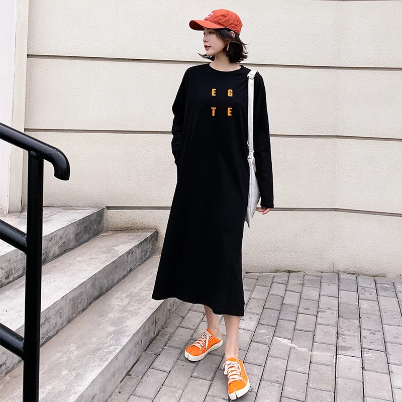 

L-3XL 2019 New Fall Winter Women Letter Embroidery Loose hoodies Girl streetwear Trend Fashion Long Style Pullovers Sweatshirts