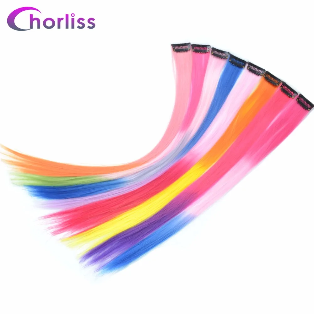 

Chorliss Made 10 Colors One Piece Clip in Hair Extensions Colored Long Straight Ombre Synthetic Hairpieces For Women Children