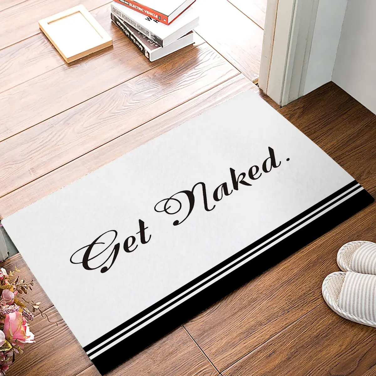Custom Funny Get Neked Quote Stylish Monogram Designed White Door Mats