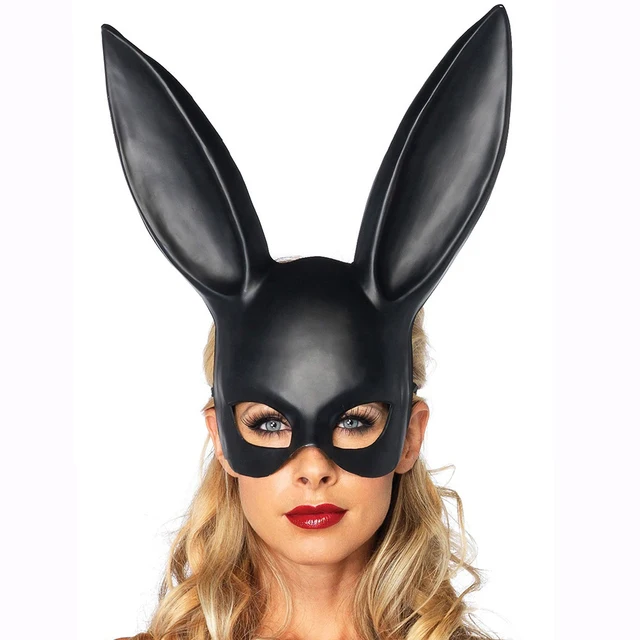 Women Girl Sexy Rabbit Ears Mask Cute Bunny Long Ears Mask Halloween Masquerade Party Cosplay Costume Props Black White plastic