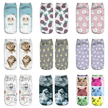 

3D Printed Women Sock New Unisex Cute Low Cut Ankle Socks Blue Cartoon Alpaca Women's Casual Socks Animal Shape