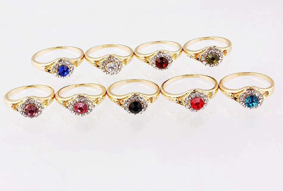 QianBei 50pcs/set Fashion Gold Color Cute Colorful Rhinestone Finger Rings Jewelry For Men Women Gifts Couple 6