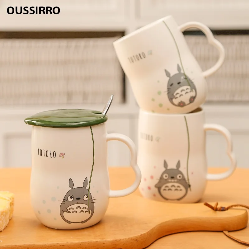 Meilleur Nouveau 280ml à la main faire des tasses en céramique avec cuillère et couverture Totoro Cartoon thème lait tasses tasse outils de cuisine