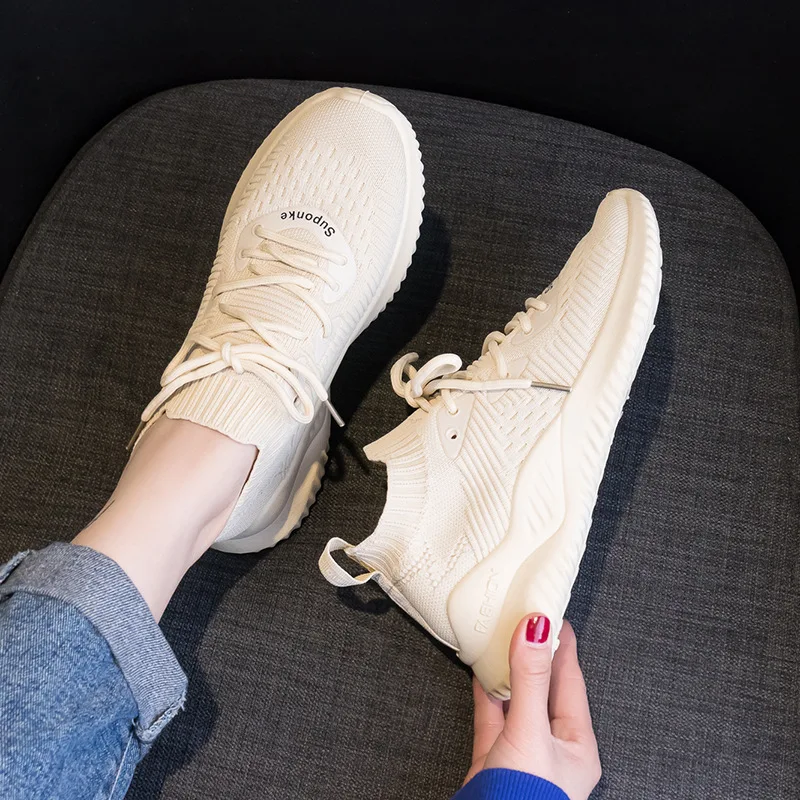 

2019 Sneakers Women Sport Shoes Lace-Up Beginner Rubber Fashion Mesh Round Cross Straps Flat Sneakers Running Shoes Casual Shoes