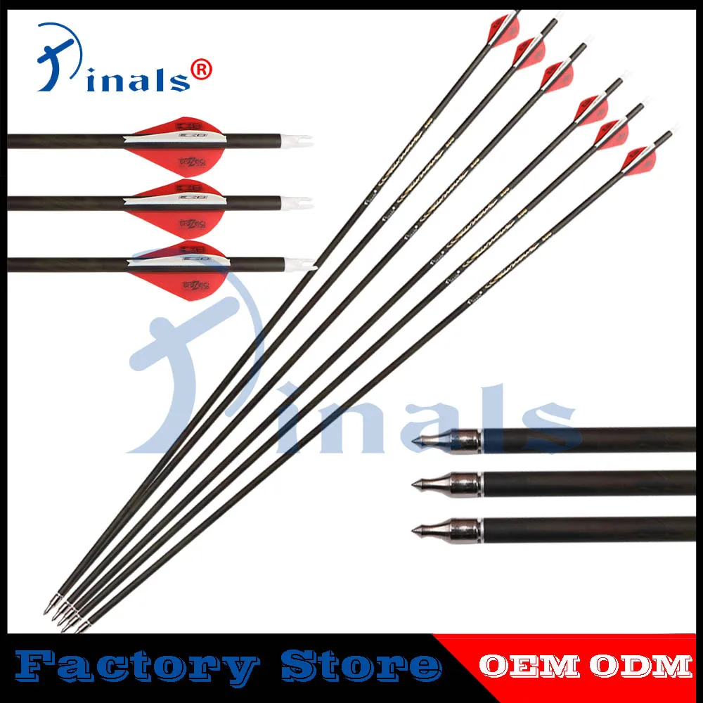 

Archery Spine 300 340 400 500 600 Pure Carbon Arrows ID 6.2mm 2inch Vanes Points Compound Recurve Bow Hunting Shooting