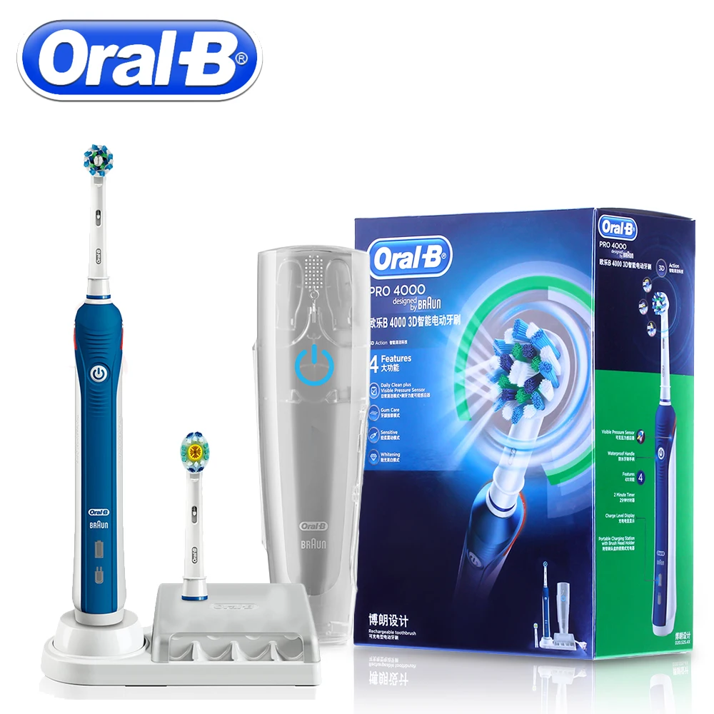 Oral B Sonic Electric Toothbrush Teeth Whitening PRO4000 Best 3D Smart Rechargeable Ultrasonic Tooth Brush Adult Daily Clean