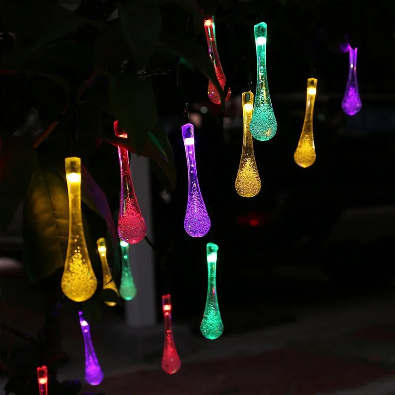 

30 LED Solar Strings Lights Water Drop Waterproof Fairy Lamp 30 LEDS Home Outdoor Garden Yard Festival Decoration Light CLH@8